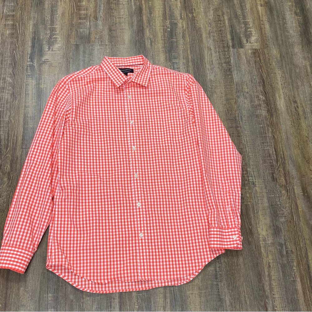 Banana‎ Republic Men's Orange Checkered Non Iron Tailored Slim Shirt 16-16 1/2 - Picture 13 of 14